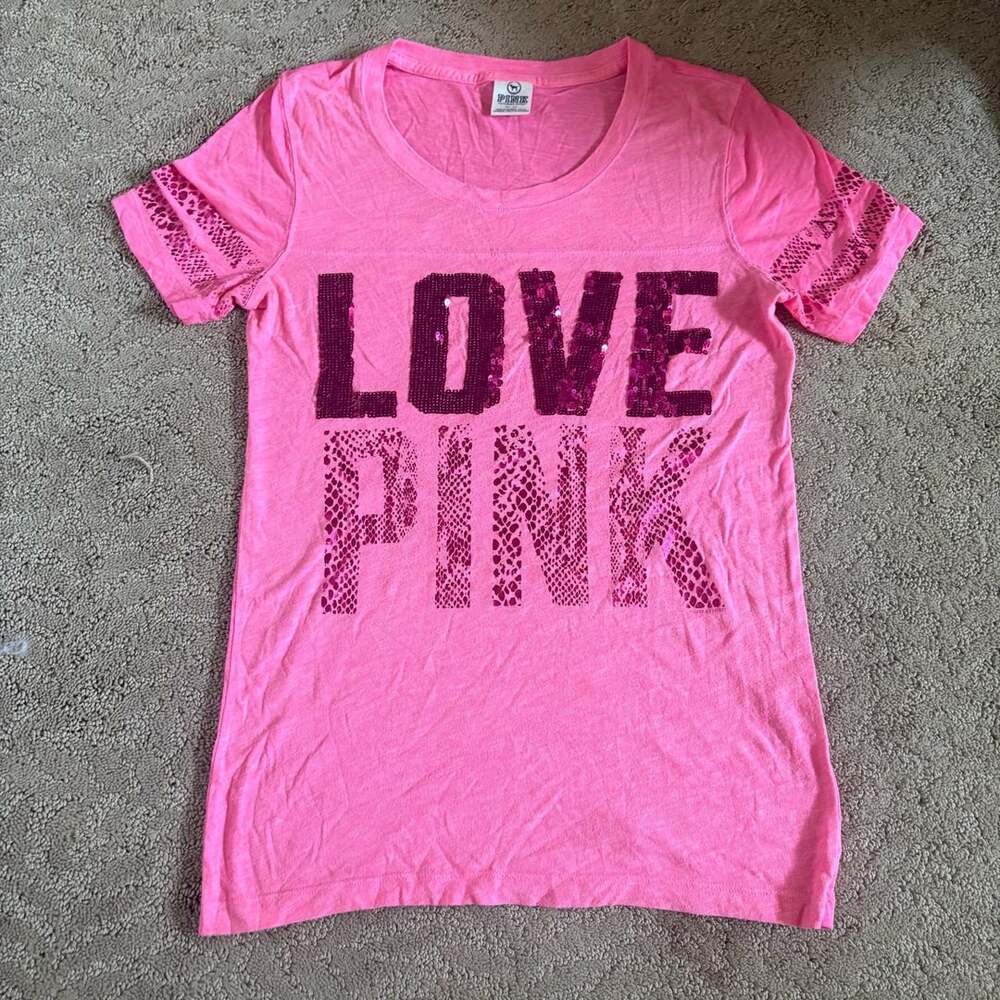 Victoria's Secret PINK Love Pink Sequin T-Shirt
